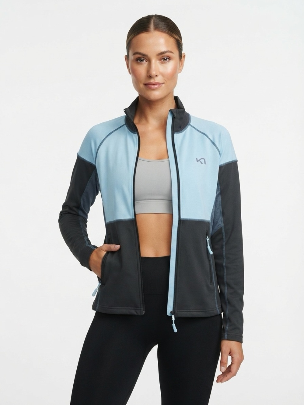 Kari Traa Full Zip Performance Jacket Mesh Ventilation Light Blue Grey Size M